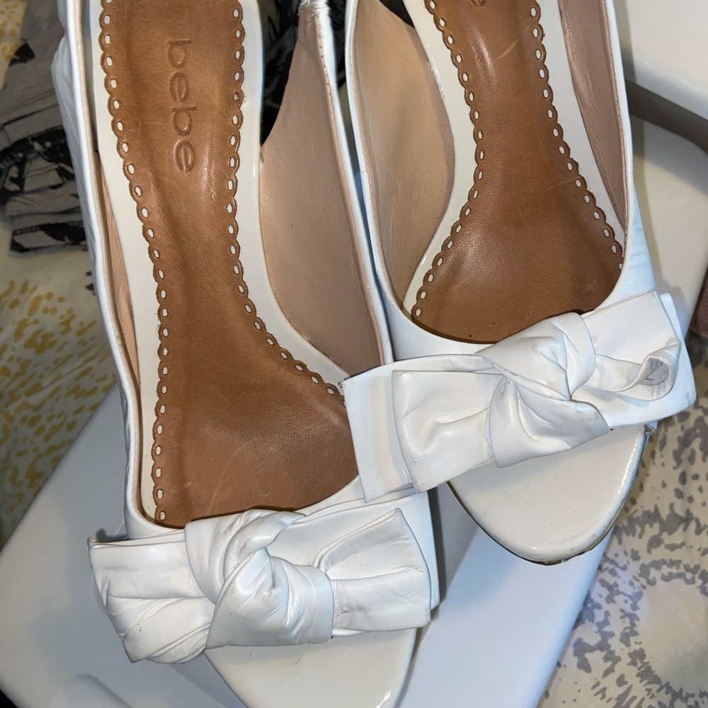 Bebe White Leather Heels